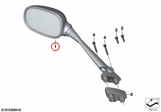 Espejo retrovisor derecho OEM 51168528632 para motos BMW F800S, F800ST, F800GT. Original BMW Motorrad.