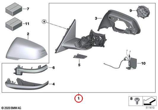 Retrovisor exterior calefactado con memoria y bus (lado izquierdo) OEM 51168737445 para BMW G29. Original BMW.