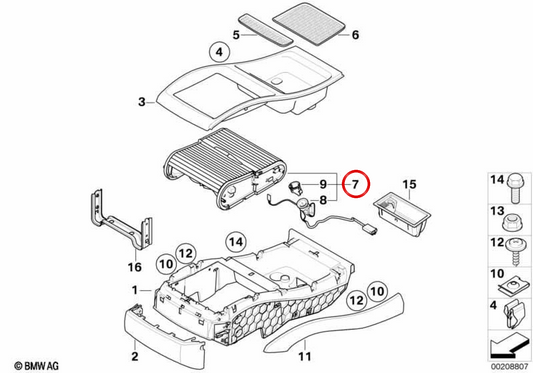 Getränkehalter in der Mittelkonsole hinten OEM 51169124423 für BMW X6 E71, E72 Hybrid. Original BMW.