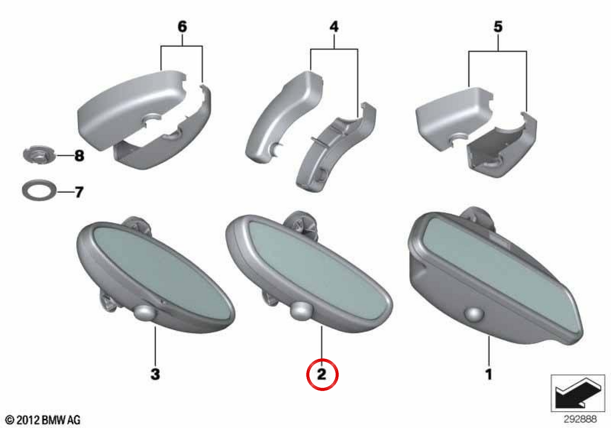 Interior Retisor with EC/LED/Funk OEM function 51169134396 for BMW E85, E86. Original BMW.