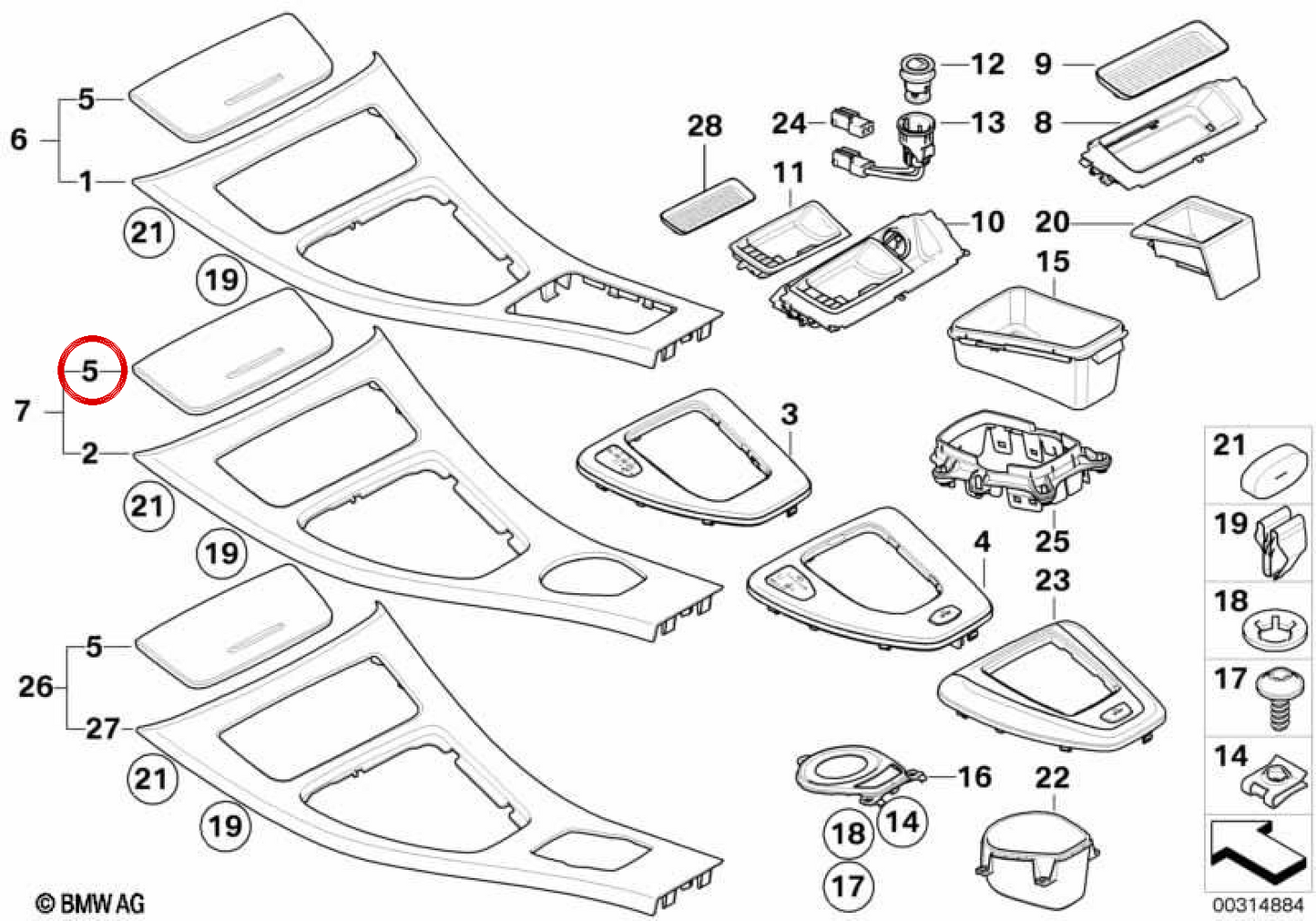 Lide décoratif OEM 51169145152 pour BMW E90, E91, E92, E93. Compatible avec les versions de lifting (E90N, E91N, E92N, E93N). BMW d'origine.