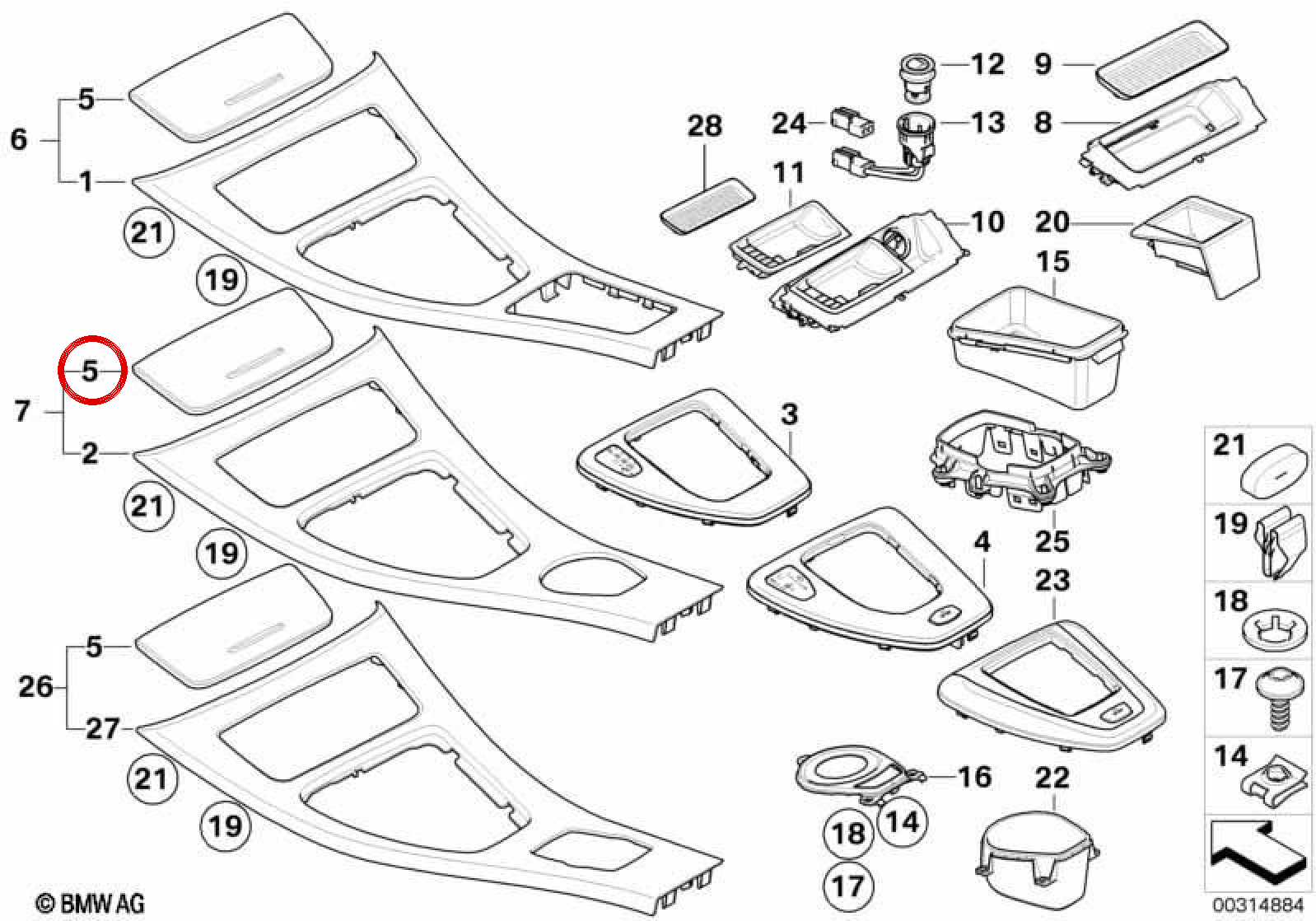Lide décoratif OEM 51169145152 pour BMW E90, E91, E92, E93. Compatible avec les versions de lifting (E90N, E91N, E92N, E93N). BMW d'origine.