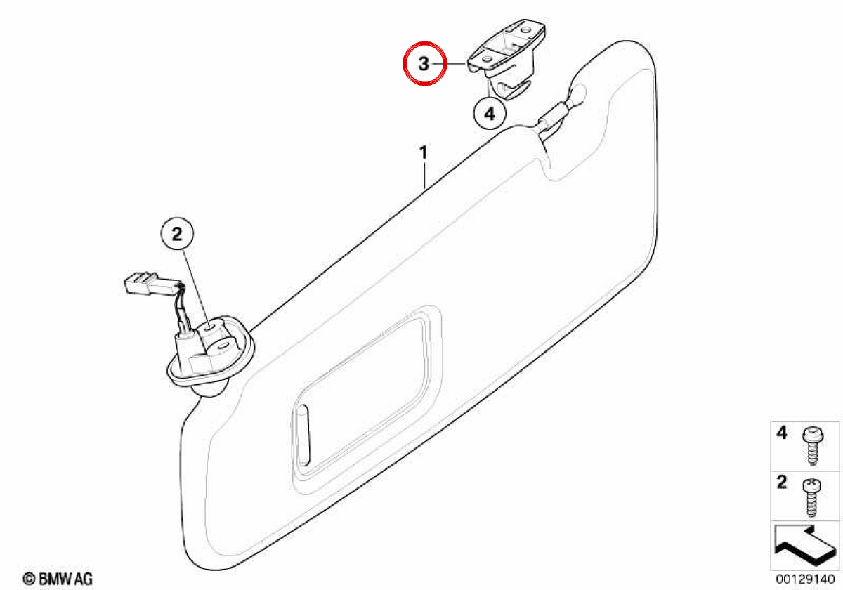 Supporto ParaSol OEM 51169151528 per BMW E88, E93, E63, E64, I12, I15. BMW originale.