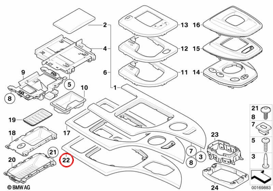 Revestimiento Decorativo con Bandeja para BMW Serie 5 E60N, E61N (OEM 51169165251). Original BMW