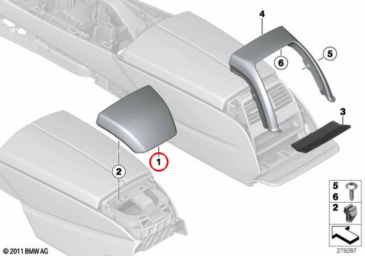 Edgecador Central Consiolo du cuir arrière OEM 51169216218 pour BMW F12, F13. BMW d'origine.