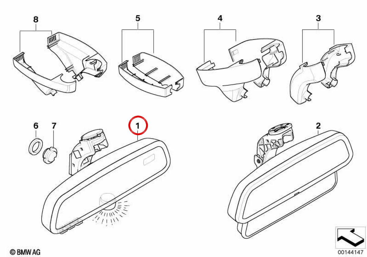 Retroview interno manuale con luce LED e funzione wireless OEM 51169218050 per BMW E90, E91, E92, E93. BMW originale.