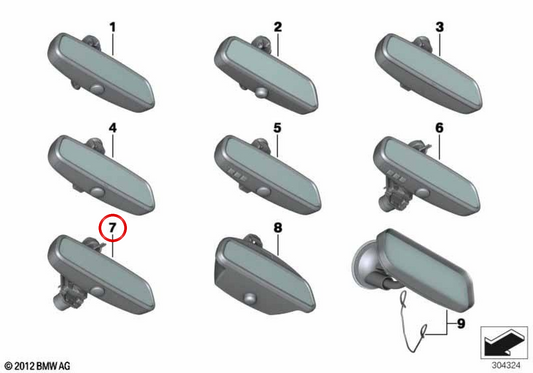 Electrocromic interior rearview mirror with LED and road light assistant OEM 51169228257 for BMW F07, F10, F11, F18, F06, F12, F13, F01, F02, F04, F25. Original BMW.