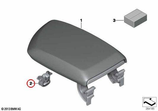 Center armrest lock for BMW F20, F21, F22, F23, F87, F30, F31, F34, F35, F80, F32, F33, F36, F82, F83 (OEM 51169232069). Original BMW
