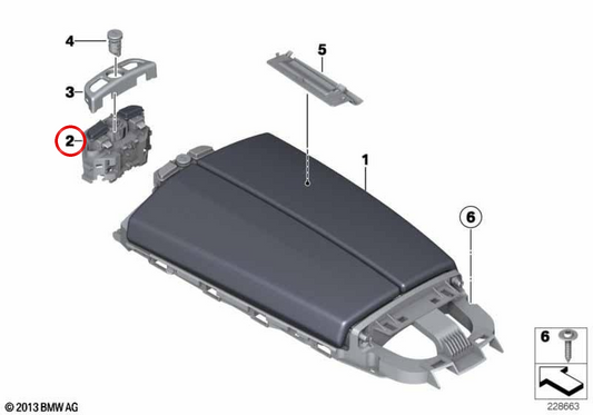Cierre de reposabrazos OEM 51169240213 para BMW F12, F13. Original BMW.