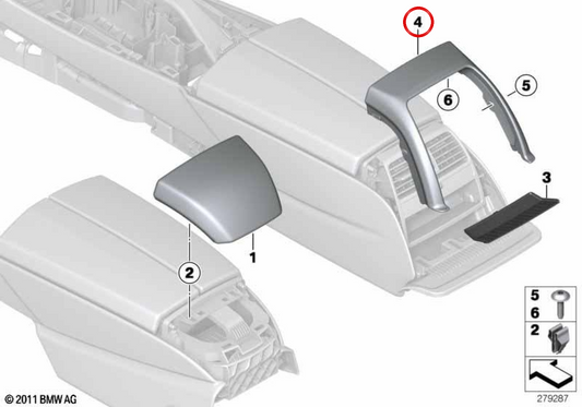 OME Central Cuir Console Embellateur OEM 51169248472 pour BMW F06, F12, F13. BMW d'origine.