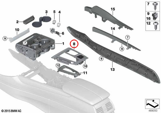 Central Embels OEM 51169252116 pour BMW F15, F16. BMW d'origine.