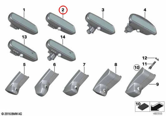 INTERIOR MIRROR EC / LED FOR BMW 1 F20 Series, F21, Series 2 F22, F22N, Series 3 F30, F31, F34, F35, F80, Series 4 F32, F33, F36, F82, F83, Series 5 F07, F10, F11, F18, Series 6 F06, F12, F13, Series 7 F01N, F25, X4 F26, X5 F15, F85, X6 F16, F86 (OEM 5