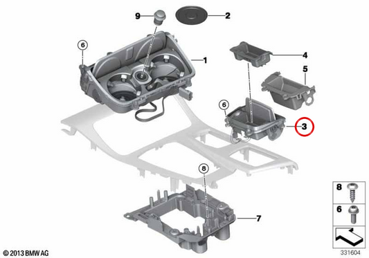 Console centrale del vassoio di stoccaggio OEM 51169277352 per BMW F10, F11, F18. BMW originale.