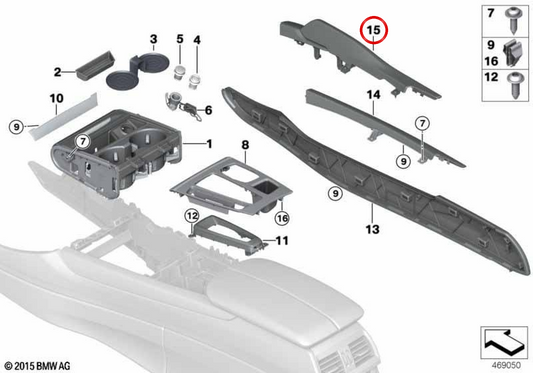 Apoio de braço lateral direito OEM 51169299138 para BMW F16. BMW genuíno.