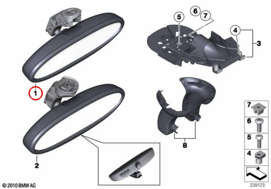 Manueller Innenspiegel mit Radio OEM 51169302871 für MINI R56, R56 LCI, Clubman R55, Countryman R60, Paceman R61. Originaler MINI.