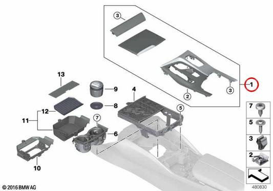 Codine Central Fineline Central Central Console OEM 51169330645 per BMW F90, G30, G31, G32. BMW originale.