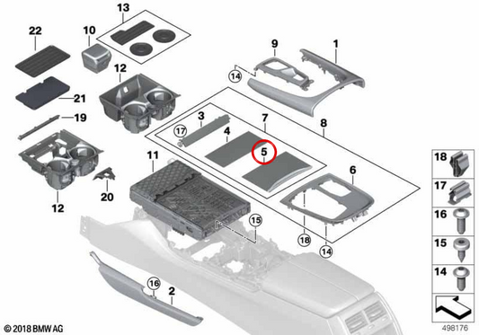 OEM 51169336143 Walnussholzhalterabdeckung für BMW G11, G12. Original BMW.