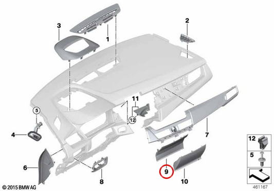 Moldo Central Console OEM 51169365088 pour BMW F45 et F46. BMW d'origine.