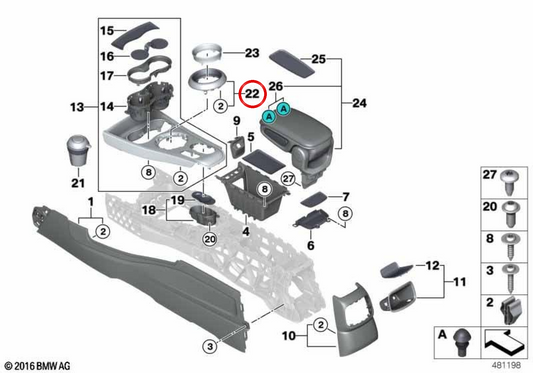 Anneau de garniture de console centrale OEM 51169381849 pour MINI Countryman F60, F60 LCI. MINI d'origine.