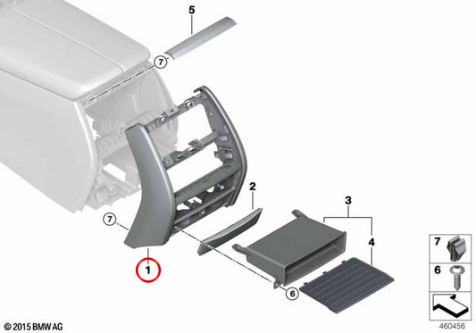Cubierta consola central trasera OEM 51169384704 para BMW G11, G12. Original BMW.