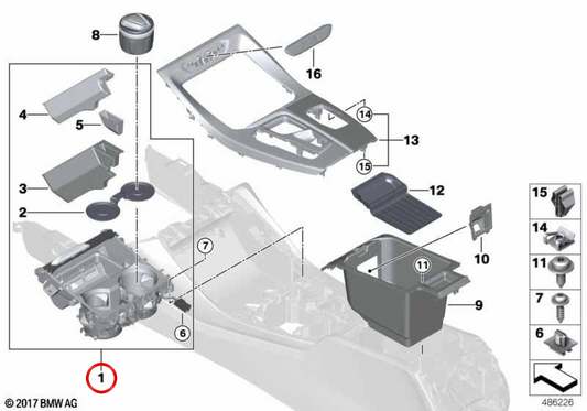 Bandeja organizadora para posavasos en la consola central OEM 51169392685 para BMW G01, G08, F97, G02, F98. Original BMW.