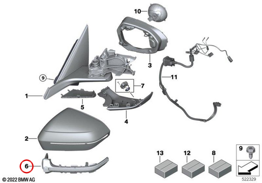 OEM intermittente posteriore sinistro 51169451949 per BMW G60, G61, G90, G70, G45. BMW originale.