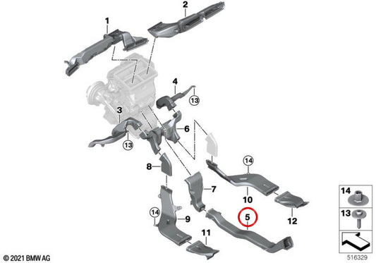 Condotto aria posteriore OEM 51169472848 per BMW Serie 2 Active Tourer U06, X1 U11, X1L U12, X2 U10… e altro. Originale BMW.