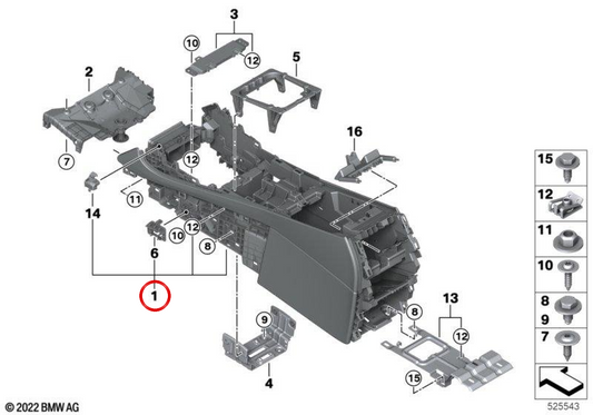Elfenbeinfarbene Mittelkonsole OEM 51169495664 für BMW X6 G06 und X6 G06 LCI. Original BMW