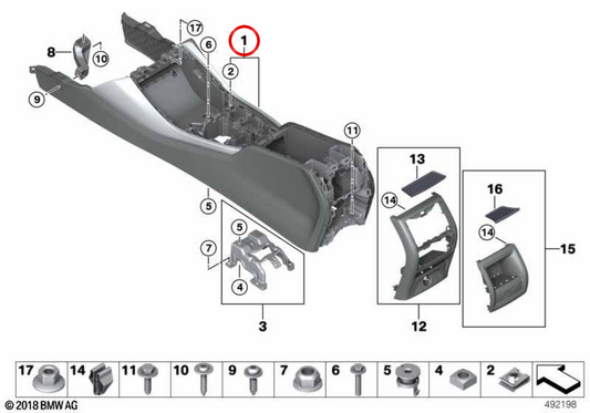 Zentrale Lederunterstützung mit OEM 51169504257 Kontrastnaht für BMW F97, F98. Original BMW.