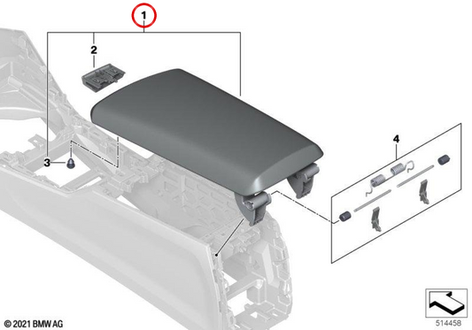 Reposabrazos de cuero con costuras en contraste OEM 51169870479 para BMW G42, G87, G20, G21, G22, G23 y G26. Original BMW.