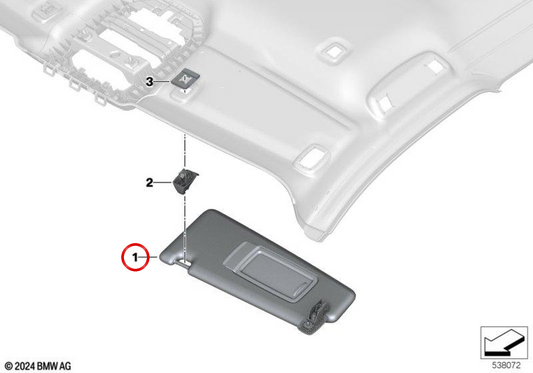 Parasoles con luz derecha OEM 51169873998 para BMW iX (I20). Original BMW.