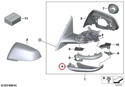 Alloggiamento specchietto esterno inferiore destro Shadow-Line OEM 51169879136 per BMW F40, F44 Gran Coupé. BMW originale.