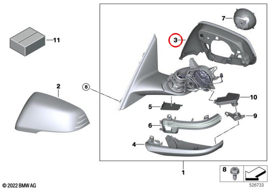 Anel de suporte direito preto brilhante OEM 51169879144 para BMW F40, F44. BMW genuíno.