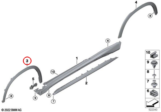 Aretin de roue avant gauche imprimé OEM 51175A4FFF3 pour BMW U11, U12. BMW d'origine.
