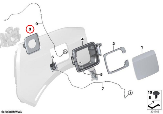 Tapa embellecedora de la toma de carga OEM 51177335773 para BMW i3 (I01). Original BMW.