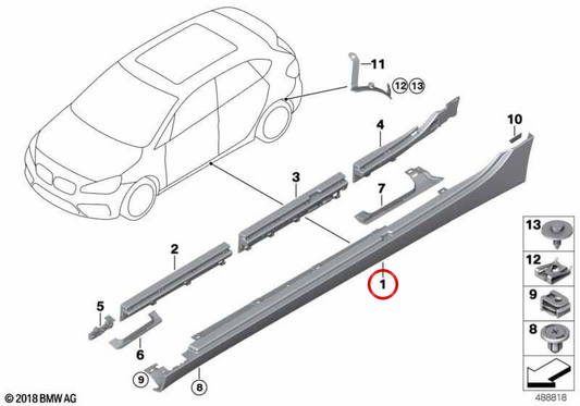 Linksseitiger Rockdruck OEM 51177403805 für BMW F46. Original BMW.