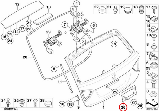 Suporte de matrícula traseiro OEM 51182757048 para BMW Série 3 Touring E91, X3 F25, X4 F26 e MINI Hatch R56, Cabrio R57... e mais. Original BMW e MINI