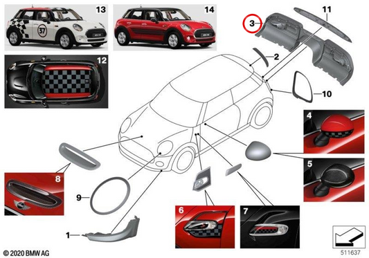 Kit aerodinâmico traseiro JCW Pro com PDC OEM 51192339046 para MINI F56, Cabrio F57. MINI originais.