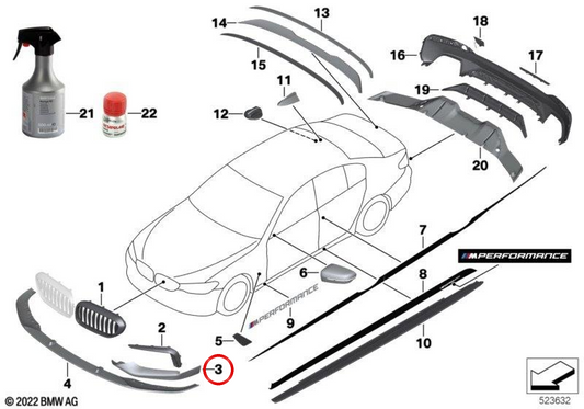 Alerón delantero M Performance OEM 51192444510 para BMW G30 y G31. Original BMW.