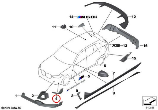 Vordere Winglets M Performance OEM 51192455499 für BMW G05, G18. Original BMW.