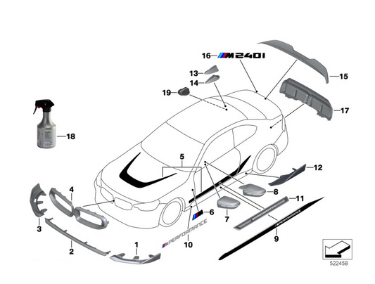 Alerón trasero M Performance carbono OEM 51195A36950 para BMW G42 y G87 {218i, 220d, 220i, 230i, M240i}. Requiere paquete M o aerodinámico. Original BMW.
