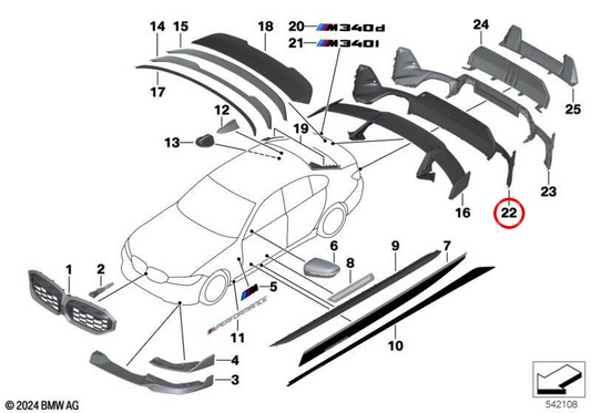 Difusor traseiro M Performance OEM 51195A4F521 para BMW G20, G21. BMW genuíno.