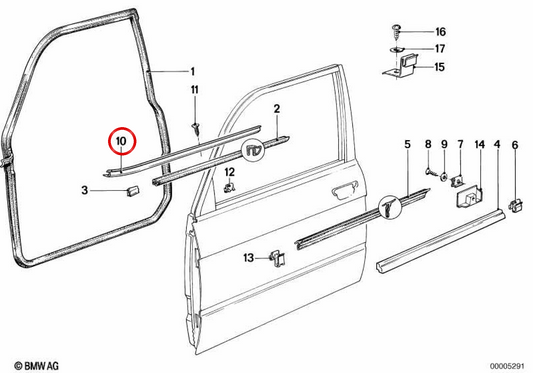 Moldura delantera derecha OEM 51211873052 para BMW E28. Original BMW.