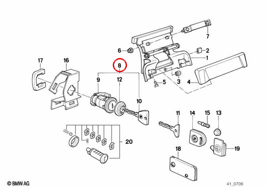 Sperren Sie mit dem rechten Schlüssel OEM 51211924904 für BMW E30. Original BMW.