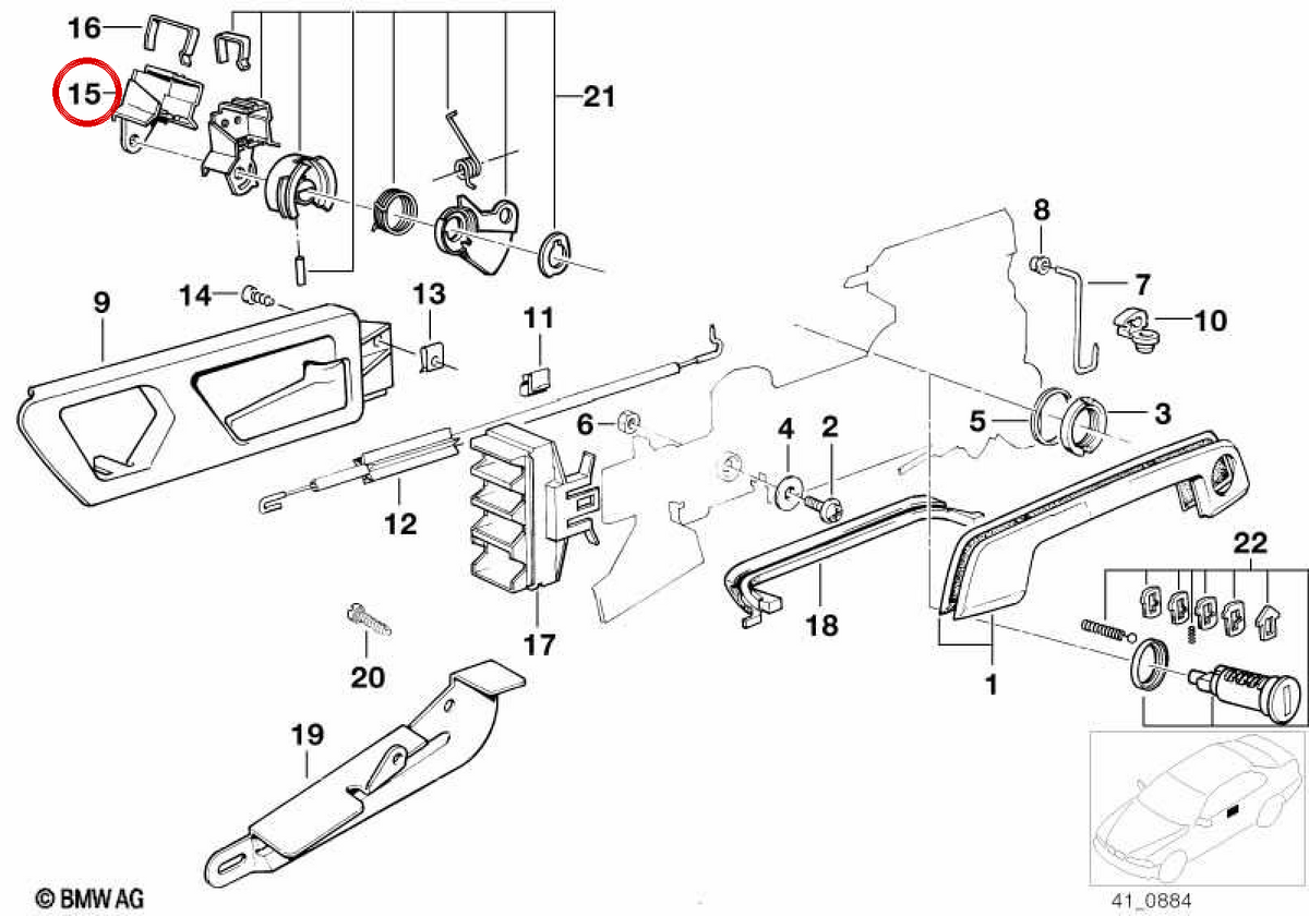 Blocco del cappuccio 51211938839 per BMW E32, E34. BMW originale.