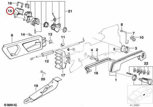 Cerradura del capó OEM 51211938839 para BMW E32, E34. Original BMW.