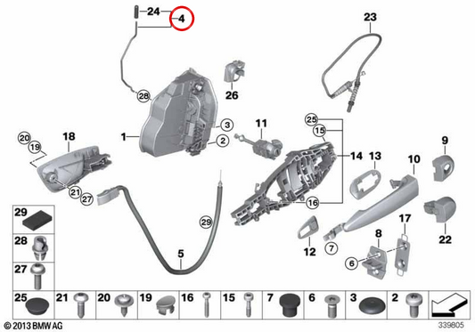 OM 51212990417 barre d'entraînement de porte d'entrée gauche pour BMW E84. BMW d'origine.