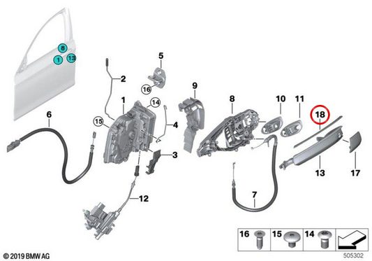 Support intérieur a quitté Maneta OEM 51215A06751 pour BMW G11, G12. BMW d'origine.
