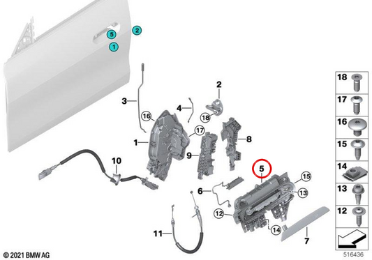 Soporte de maneta exterior izquierda OEM 51215A0C773 para BMW G42, G87, G26. Original BMW.