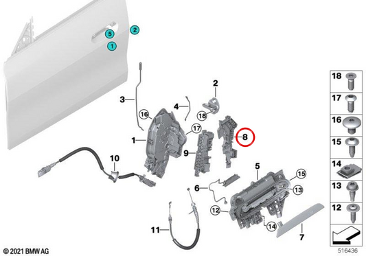 Suporte para adaptador de maçaneta externa da porta esquerda OEM 51215A29AA1 para BMW G26. BMW genuíno.